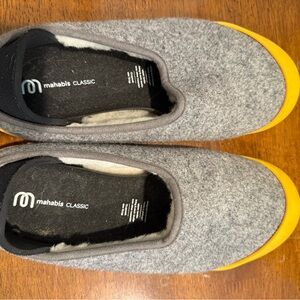 Mahabis Gray Slippers with Yellow Sole. Size 39